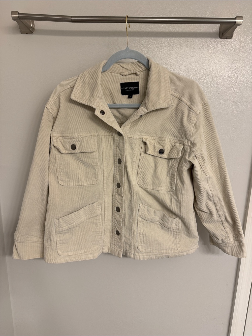 Oversized Corduroy Cream Button-Front Utility Jacket
